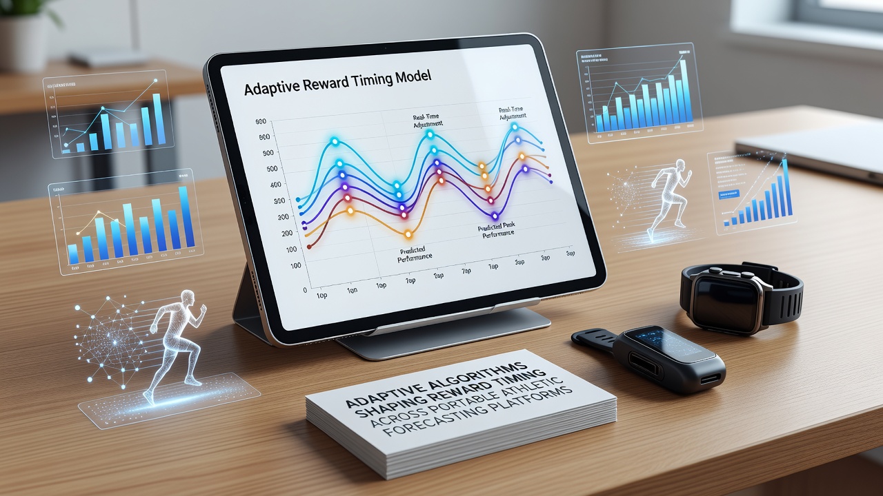 Mobile app interface displaying adaptive reward timing features on a portable athletic forecasting platform