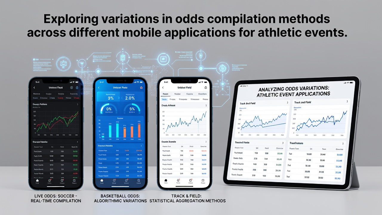 Mobile betting apps displaying varied sports odds interfaces on athletic events