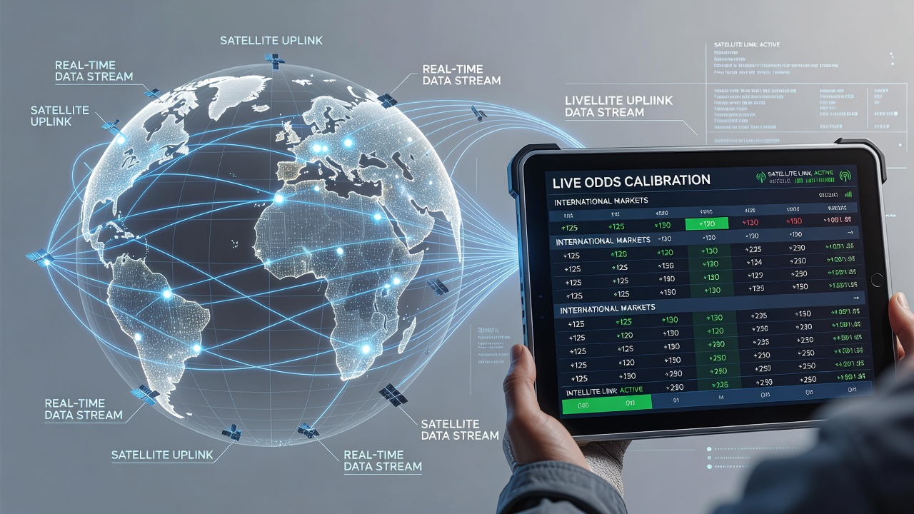 Remote bettors using satellite links for synchronized international sportsbook access