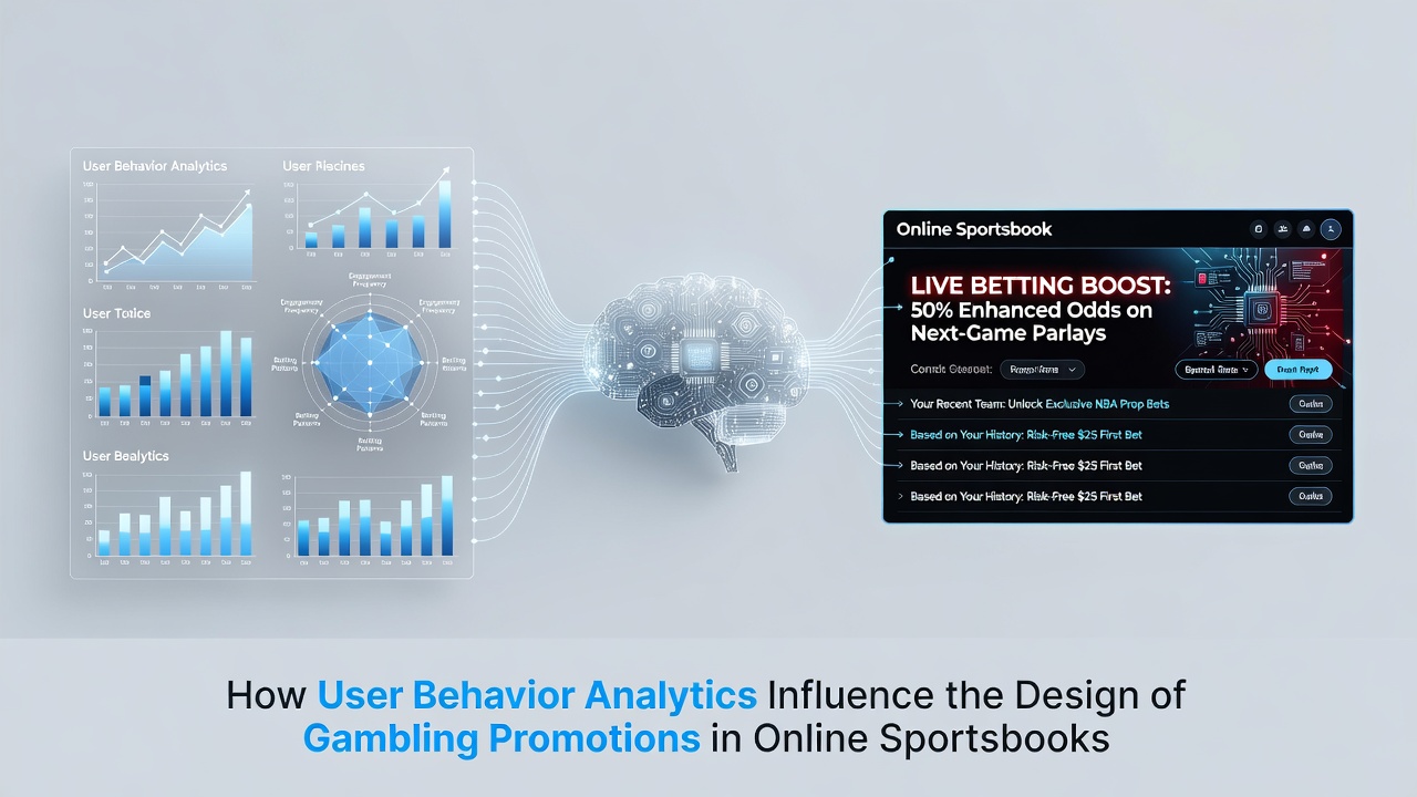 Dashboard displaying user behavior analytics metrics for online sportsbook promotions