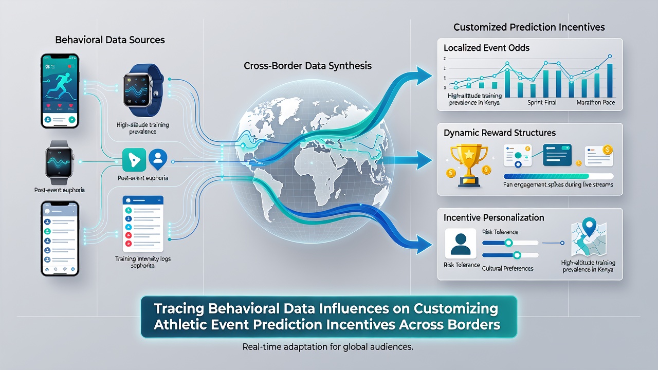 Global map overlay showing data flows between athletic prediction platforms in different countries